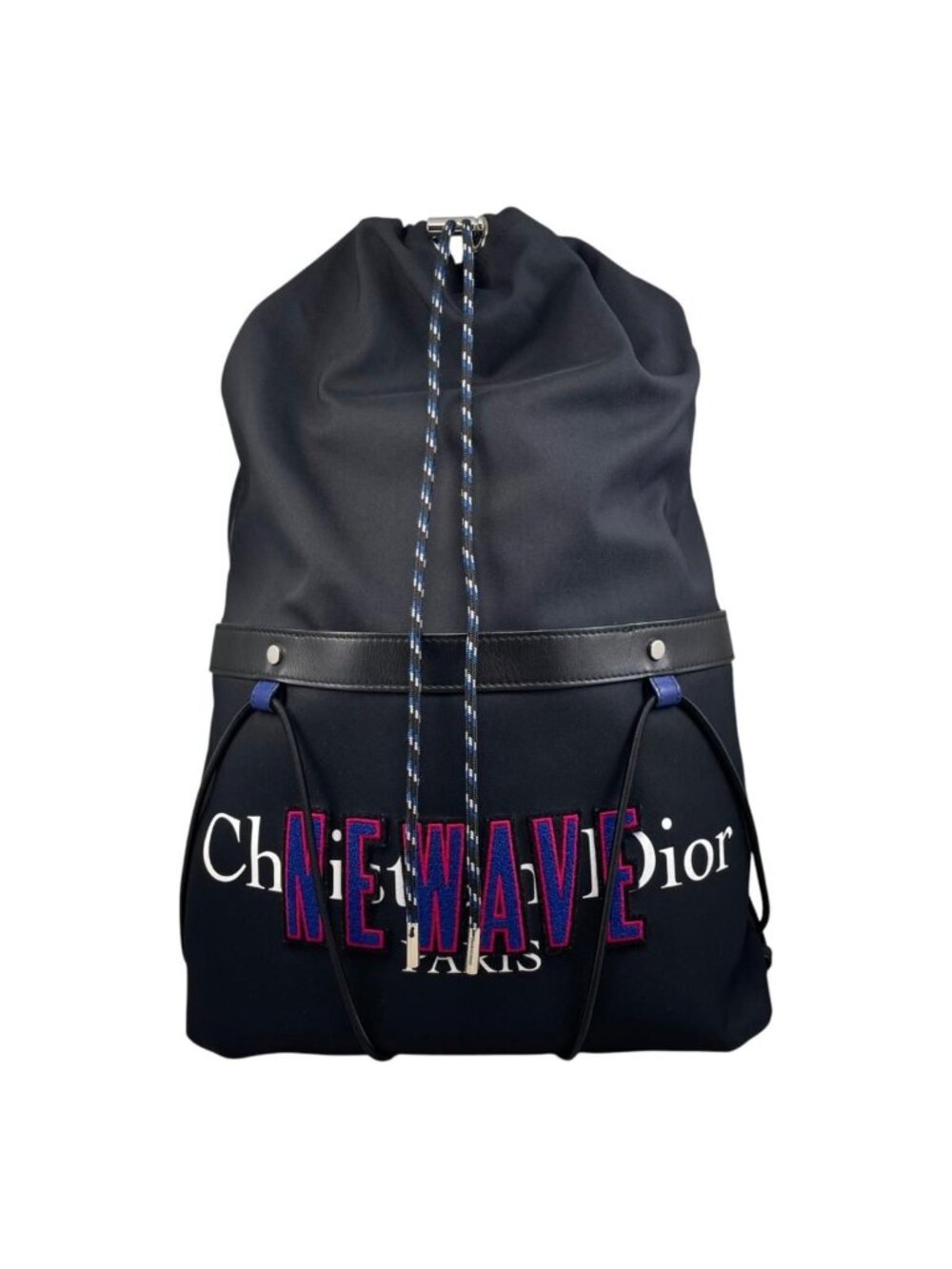 Dior Backpack Newave Embroidery Logo Black Blue New Wave